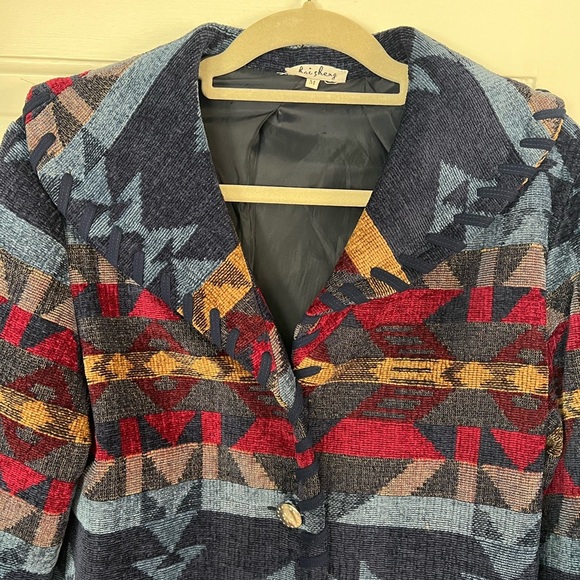 Vintage Southwest Aztec Woven Jacket Western Boho Ethnic Tribal Print M - Picture 5 of 8